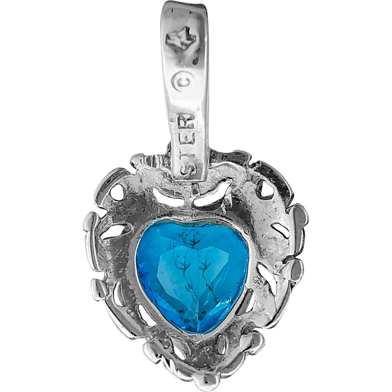 925 Sterling Silver Heart Pendant, Blue Topaz Pendant, Topaz Heart Pendant, Topaz Jewelry