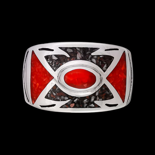 Exquisite 925 Sterling Silver Ring - Southwest Style - Red Coral and Wild Horse Magnesite - Size 8