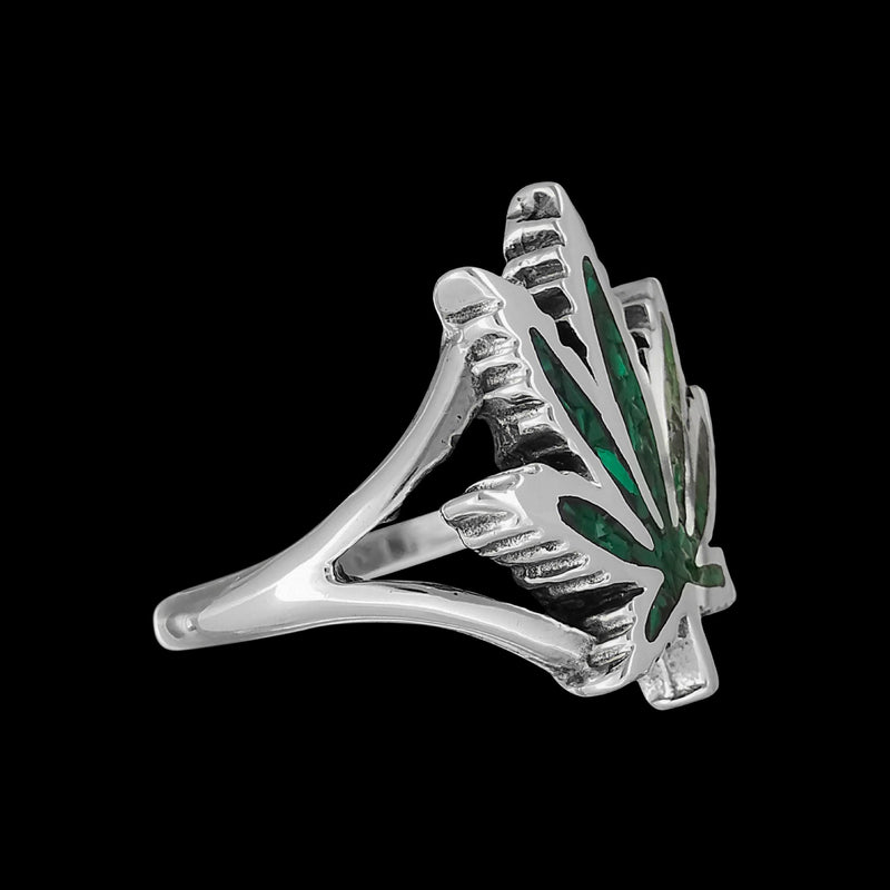 925 Sterling Silver Mary Jane Ring, Malachite Cannabis Ring, Pot Leaf Ring, Pot Leaf Jewelry