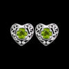 925 Sterling Silver Heart Earrings, Peridot Earrings, Green Earrings, Diamond Heart Earrings