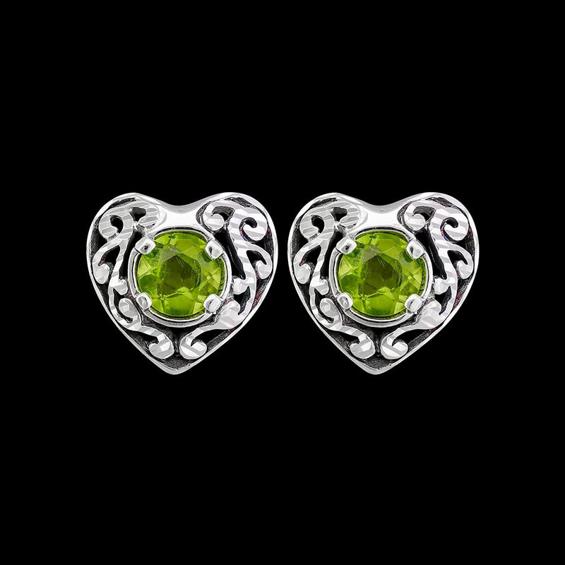 925 Sterling Silver Heart Earrings, Peridot Earrings, Green Earrings, Diamond Heart Earrings