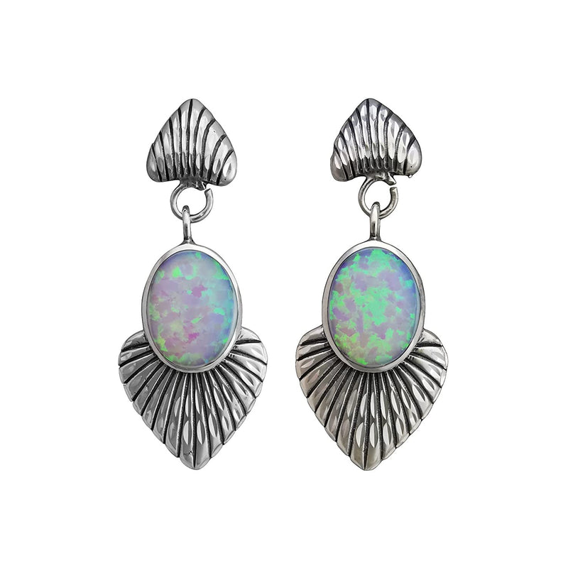 925 Sterling Silver White Opal Earrings, Diamond Cut Earrings, Vintage Opal Earrings, Wedding Earrings